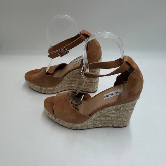 Steve Madden  Susana Camel Suede Espadrille Wedges Size 8 - Picture 3 of 11